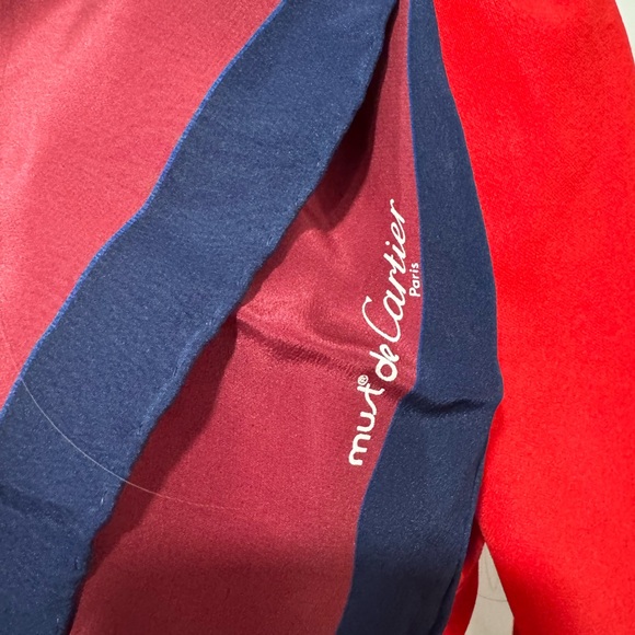 Cartier Jaguar Red and Navy Hand Rolled Silk Scarf - Picture 7 of 8